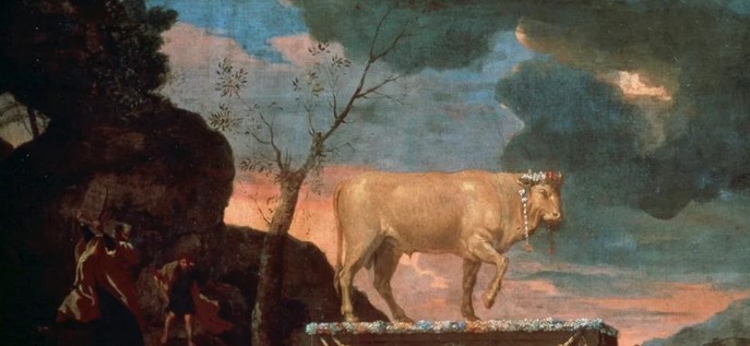 A painting of the ancient gold bull-calf idol - Bible, Exodus 32